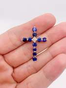 14kt Gold, Blue Sapphire, & Diamond Cross Pendant