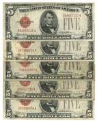 5 Series of 1928 Small Size $5 Red Seal Notes