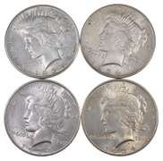 Lot Of 4 1934-D Peace Silver Dollars