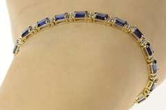 10K Yellow Gold Emerald Cut Syn. Sapphire Diamond Accent Bracelet
