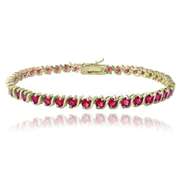 18K Gold over Sterling Silver 5.75ct Created Ruby S Design Tennis Bracelet