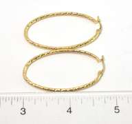 Geometrically Etched Elongated Hoops in 14KT Yellow Gold