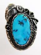Vintage Signed N.A. Indian Sterling Turquoise Ring, 5.5