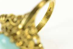 14K Yellow Gold Ornate Turquoise Cabochon Scroll Cocktail Ring