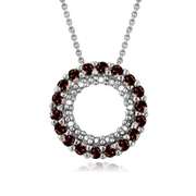 Sterling Silver .925 Genuine Garnet Stone Prong Round Eternity Pendant Slide