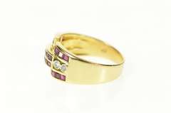 14K Yellow Gold Squared Ruby Diamond Geometric Statement Ring