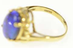 18K Yellow Gold Ornate Black Opal Diamond Cocktail Ring