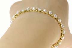 14K Yellow Gold Pearl Classic Grooved Link Statement Bracelet