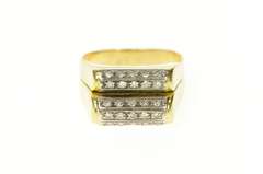14K Yellow Gold Rounded Tiered Pave Bar Diamond Squared Ring