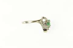 10K White Gold Marquise Emerald Diamond Accent Bypass Ring