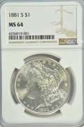 Blazing near Gem 1881-S Morgan Silver Dollar. NGC MS64