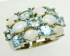 Beautiful Wide Sterling Ring of Opals & Blue Topaz, 7.5