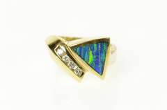 14K Yellow Gold Black Opal Inlay Diamond Accent Geometric Ring