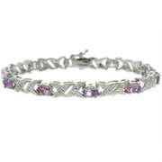 Sterling Silver Genuine Amethyst and Diamond Accent  X and Oval Pattern Bracelet