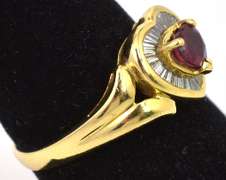 Sweet Ruby & Diamond Heart Ring in 18KT Yellow Gold