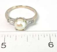 Vintage Pearl & CZ Ring in White Gold