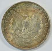 Great rainbow toned choice BU 1896 Morgan Silver Dollar