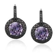Sterling Silver 3.5ct Amethyst & Black Diamond Accent Leverback Earrings