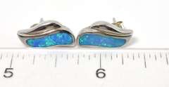Bright Blue Opal Earrings in Sterling Silver