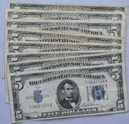 8 1934 D Series $5 Silver Certificates.
