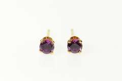 14K Yellow Gold Classic Sim. Amethyst Solitaire Stud Earrings