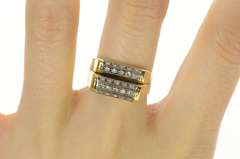 14K Yellow Gold Rounded Tiered Pave Bar Diamond Squared Ring