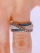 14kt Gold Blue & White Diamond Cocktail Band Ring