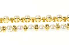 14K Yellow Gold Pearl Classic Grooved Link Statement Bracelet