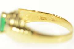 18K Yellow Gold Marquise Emerald Diamond Accent Grooved Ring