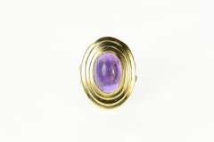 14K Yellow Gold Ornate Amethyst Cabochon Retro Cocktail Ring