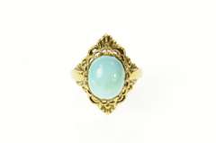 14K Yellow Gold Ornate Turquoise Cabochon Scroll Cocktail Ring