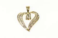 10K Yellow Gold Baguette Diamond Encrusted Classic Heart Pendant