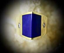 Fabulous Architectural Lapis & Diamond 18K Ring