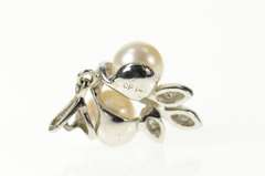 14K White Gold 1950's Pearl Diamond Leaf Cluster Statement Pendant