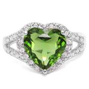 STERLING SILVER RING 10 MM HEART CUT EMERALD RING