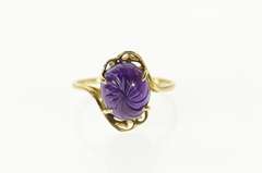 10K Yellow Gold Swirl Carved Amethyst Statement Bypass Ring