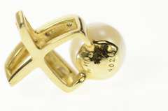 14K Yellow Gold Pearl Diamond X Criss Cross Statement Pendant