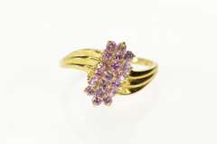 10K Yellow Gold Pink Topaz Wavy Cluster Statement Bypass Ring