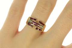 14K Yellow Gold Squared Ruby Diamond Geometric Statement Ring