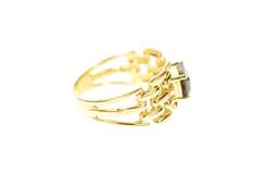 10K Yellow Gold Emerald Syn. Sapphire Chain Pattern Band Ring