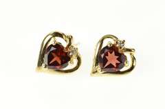 10K Yellow Gold Heart Garnet Diamond Accent Stud Earrings