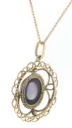 Wonderful Yellow Gold Vintage Amethyst Cab Pendant on Chain