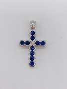 14kt Gold, Blue Sapphire, & Diamond Cross Pendant