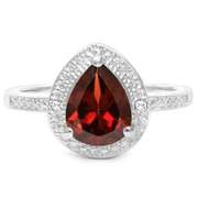 STERLING SILVER 1.78 CT GARNET & DIAMOND COCKTAIL RING