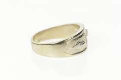 14K White Gold Men's Diamond Retro Ornate Wedding Band Ring