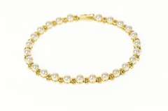 14K Yellow Gold Pearl Classic Grooved Link Statement Bracelet