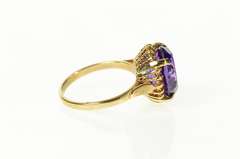 10K Yellow Gold Ornate Retro Oval Amethyst Solitaire Cocktail Ring