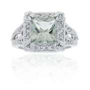 Sterling Silver 2.35ct Green Amethyst and CZ Square Ring