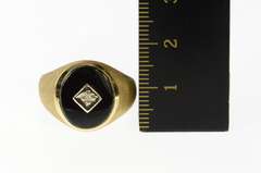 10K Yellow Gold Oval Black Onyx Diamond Men's Retro Ring