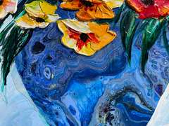 Spectacular Original by Yana Rafael Yana Rafael Puppies and viols in a blue vase